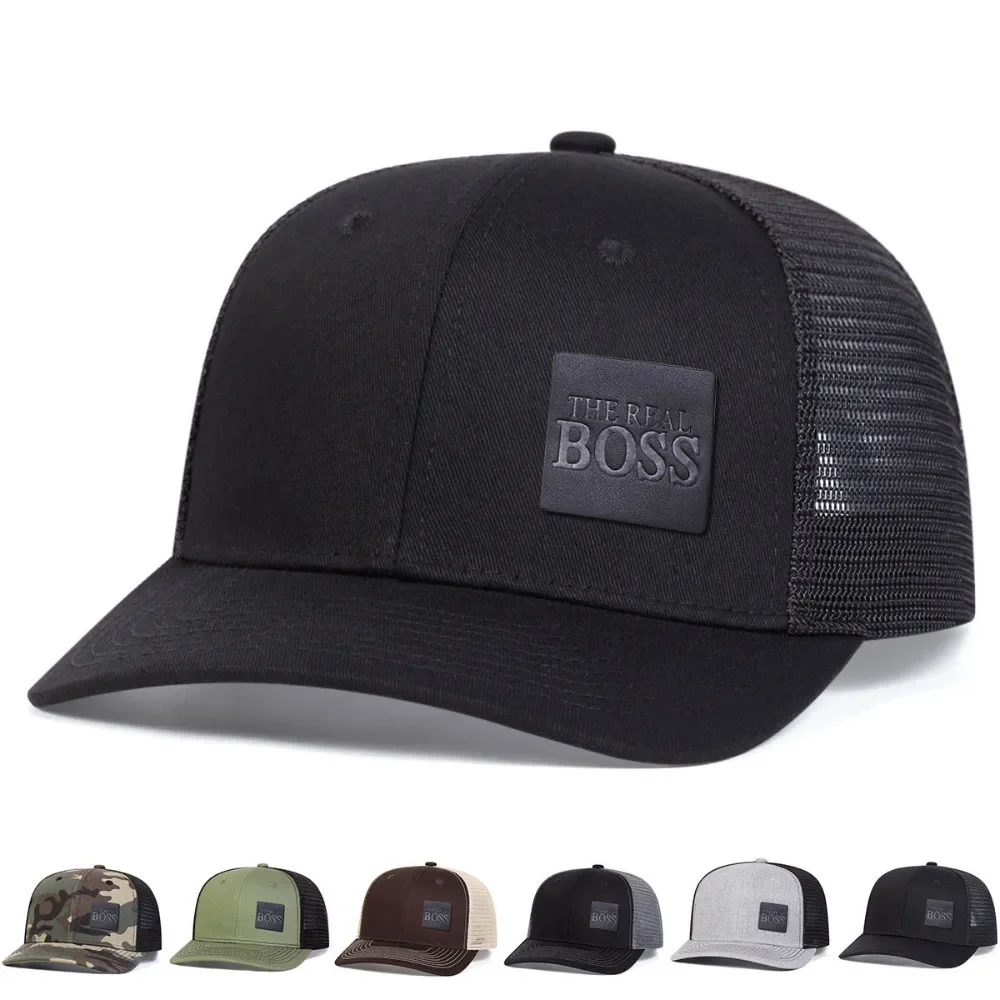قبعة بيسبول The REAL BOSS للجنسين، قبعة شمس جلدية قابلة للتعديل للاستخدام الخارجي، كاجوال للصيف والربيع، واقي من الشمس قابل للتنفس