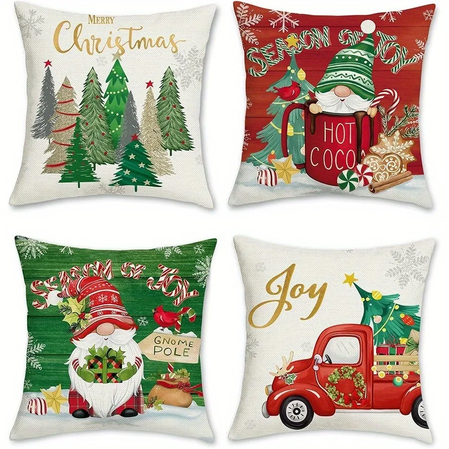 Наволочки на рождественскую тематику: чехол для дивана-кровати с изображением гнома, деревьев, горячего какао и радости, новогоднее украшение для дома
