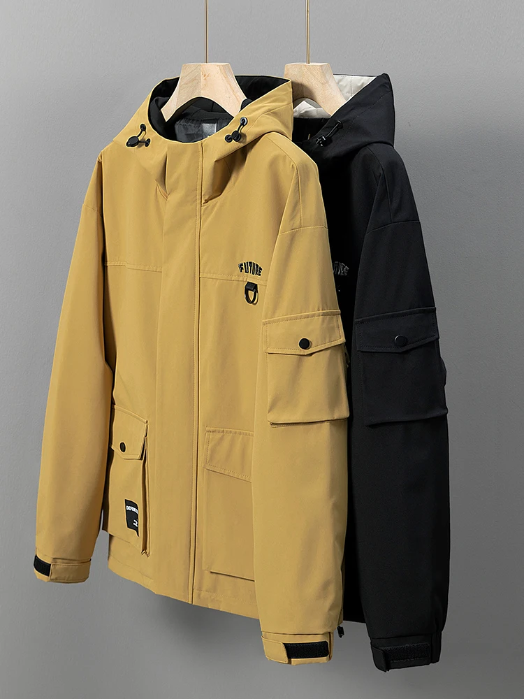 2025 New Spring Autumn Men\'s Casual Jackets Multi-Pockets Hooded Windbreaker Windproof Loose Coat Plus Size 6XL 7XL 8XL