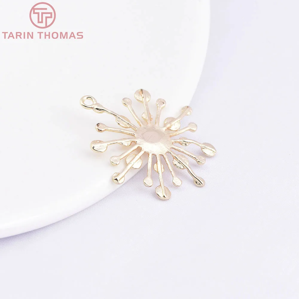 (595) 6PCS 29x33MM 14K Gold Color Brass Round Pot Sun Charms Pendants High Quality Diy Jewelry Making Findings Accessories