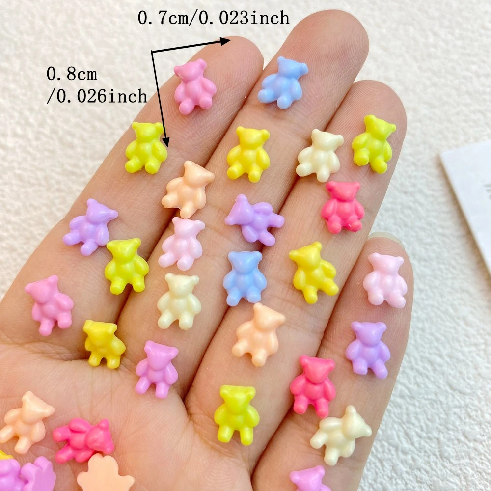 100Pcs New Cute Resin Mini Cartoon Animals Little Bear Series Flat Back Manicure Parts Embellishments For Hair Bows