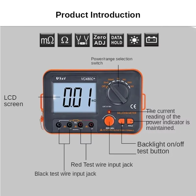 Premium VC480C+ Digital Milliohmmeter DC Low Resistance Tester Microohmmeter 0.01mΩ-2kΩ For Transformer & Circuit Board