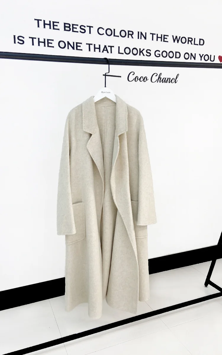 2023 Autumn Women Drouble Wool Coats With Belt Loose Style Winter Clothes Cashmere Long Coats Tops New