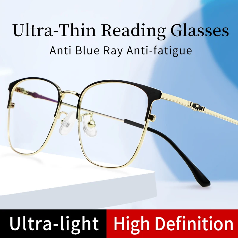 Anti Eyestrain Ultra-Thin Reading Glasses Blue Light Blocking，Anti Scratch，Anti Scratch Readers,Fashion Metal Wide Frame