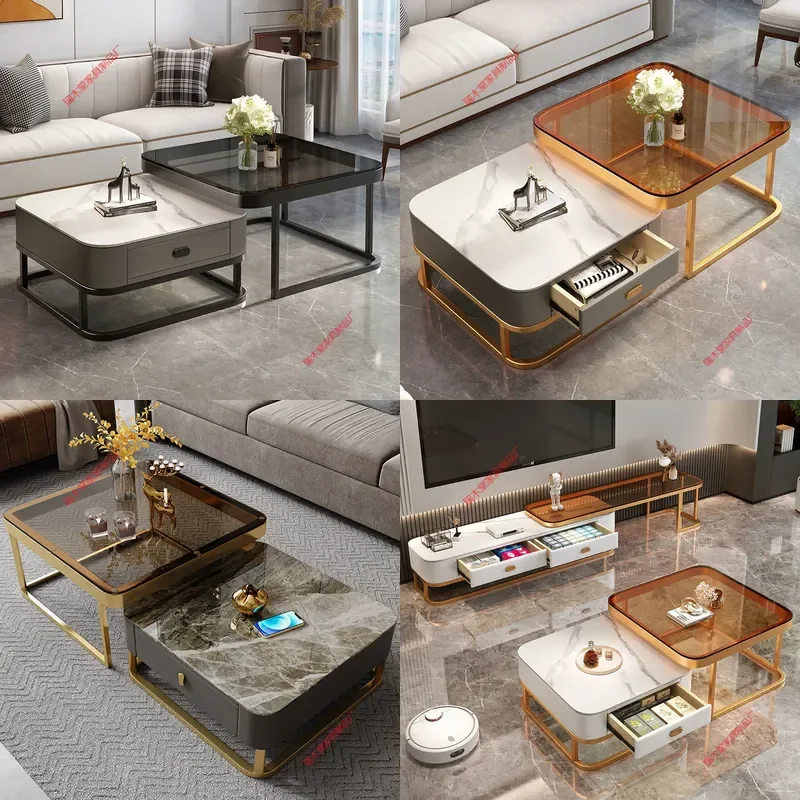 Nordic Sintered Stone Square Coffee Table Modern Glass Top Living Room Furniture Minimalist Luxury Small Apartment Tea Desk