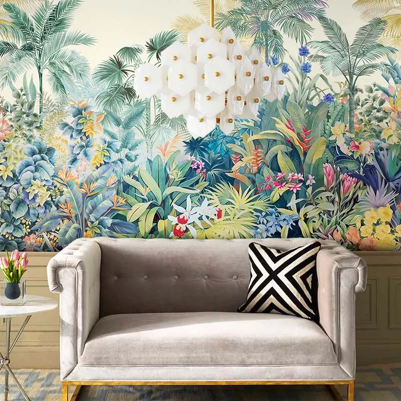 Custom 3d wallpaper murals modern minimalist flowers and birds tropical rainforest wall paper background papel de parede