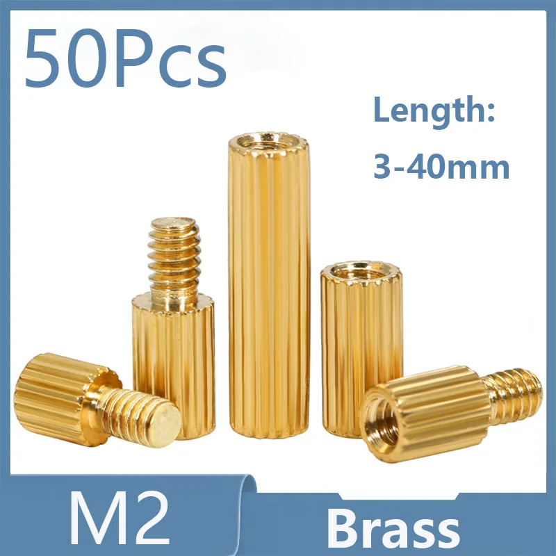 50Pcs Solid Brass Copper M2 Round Standoff Spacer Support Pillar Column M-F F-F Male-Female Female For PCB Board Length=3-40mm