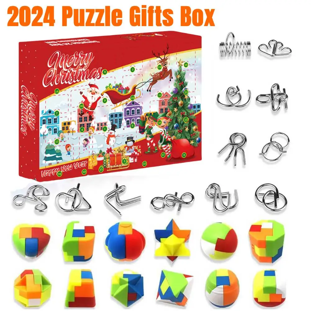 

24 Days Christmas Advent Calendar Box Metal Wire Plastic Puzzle 2024 Christmas Countdown Calendar Brain Teaser Toy Surprise Gift