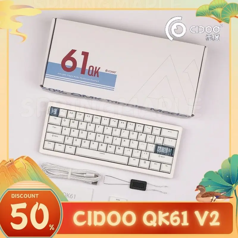 Cidoo-Qk61 v2メカニカルゲーミングキーボード,Bluetooth,ワイヤレス,2.4g, 3モード,ホットスワップ,ガスケット,カスタムギフト