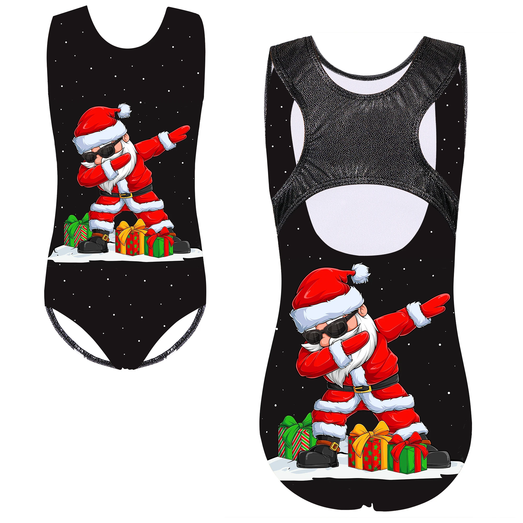 BAOHULU Christmas Gymnastics Leotards for Girls Printed Dance Clothes Sleeveless Kids Athletic Practice Outfit