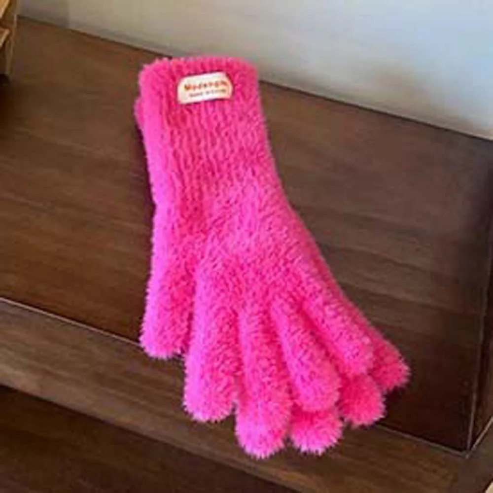 Personality Y2K Soft Plush Finger Gloves Faux Rabbit Hair Touch Screen Candy Color Gloves Furry Warmer Anti-cold Mittens Winter