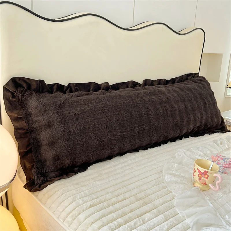 1pc New lace plush long pillowcase, light luxury thickened couple double pillowcase (without inner core), soft and comfortable