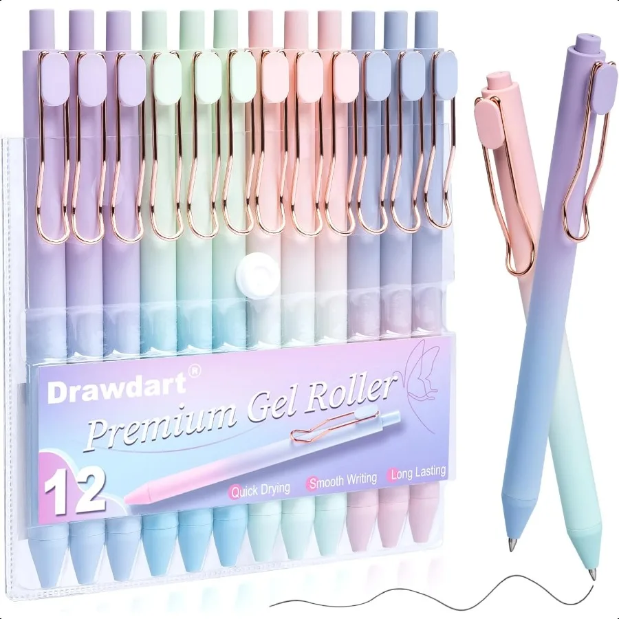 

Smooth Writing Pens 12 Pcs No Bleed Smear Black Ink Fine Point 0.5mm Retractable Aesthetic Journaling Pens for Women Men