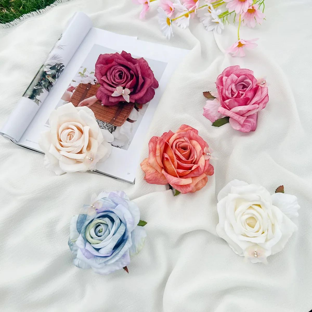 Romantic Flower Large Hair Clip Elegant Butterfly Plastic Rose Flower Grab Clip Female Sweet Cute Fairy Shark Clip Style Hairpin