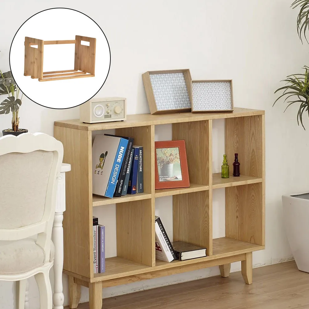1Pcs Eco Friendly Bamboo Desktop Bookshelf Condensable Expandable Book Holder for College Dorms Home Office Desk Organization