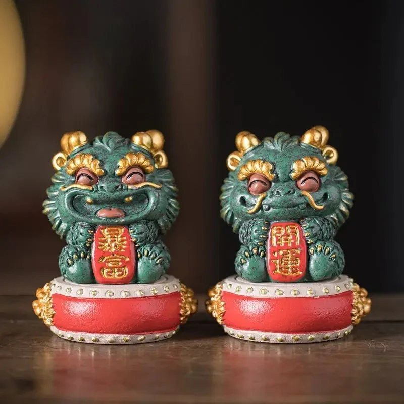 A Pair of Pixiu Ornaments Chinese Stone Kirin Mini Decoration for Living Room Home Crafts Little Tea Pet Desk Ornament