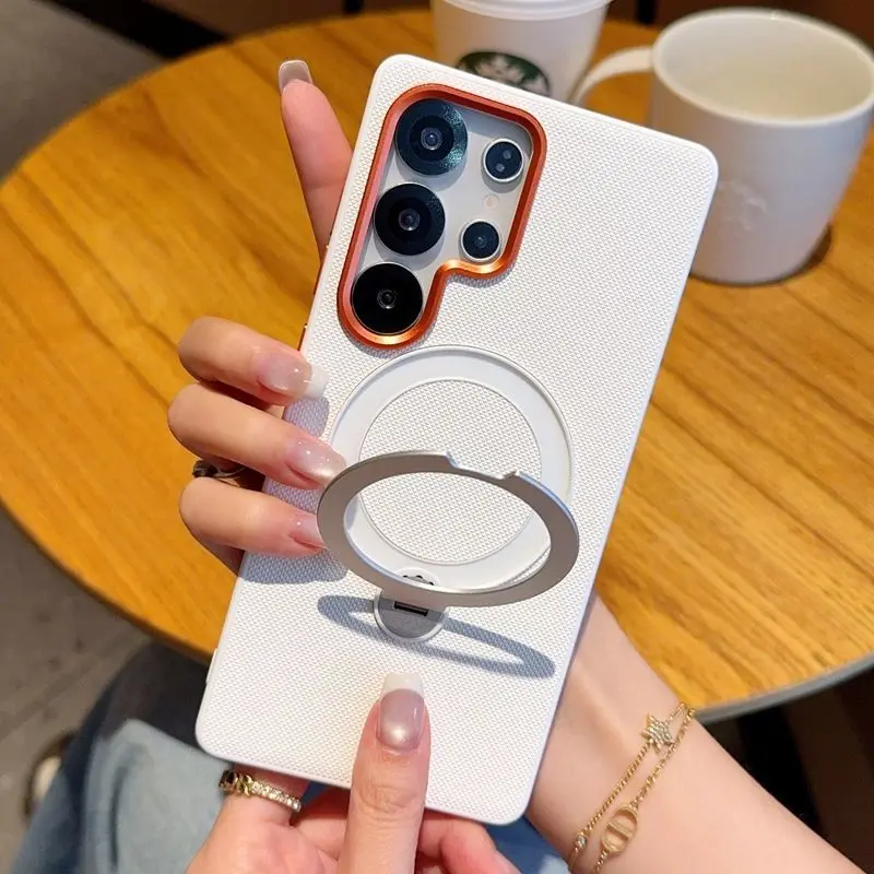 

Ultra-thin magnetic phone case with rotating stand for Samsung S24 S25 Ultra High-end Anti-drop Plain Leather Cover