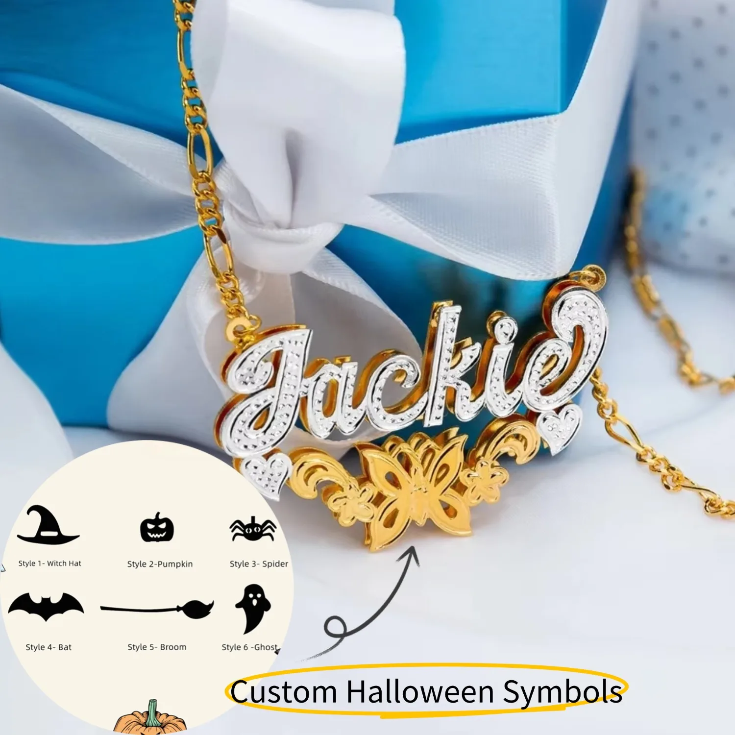 

Custom Halloween JewelryNecklace Personalized Double Layer Nameplate Two Colors Pendant Jewelry Gift For Halloween Day for Women