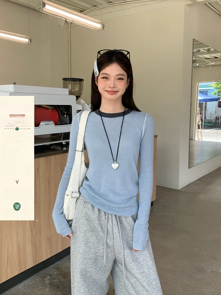 

Sli Knitted Base irt Women's Spring Faionable Inner Wear Outdoor Wear Slimming Design Casual Long Sve round Ne Top