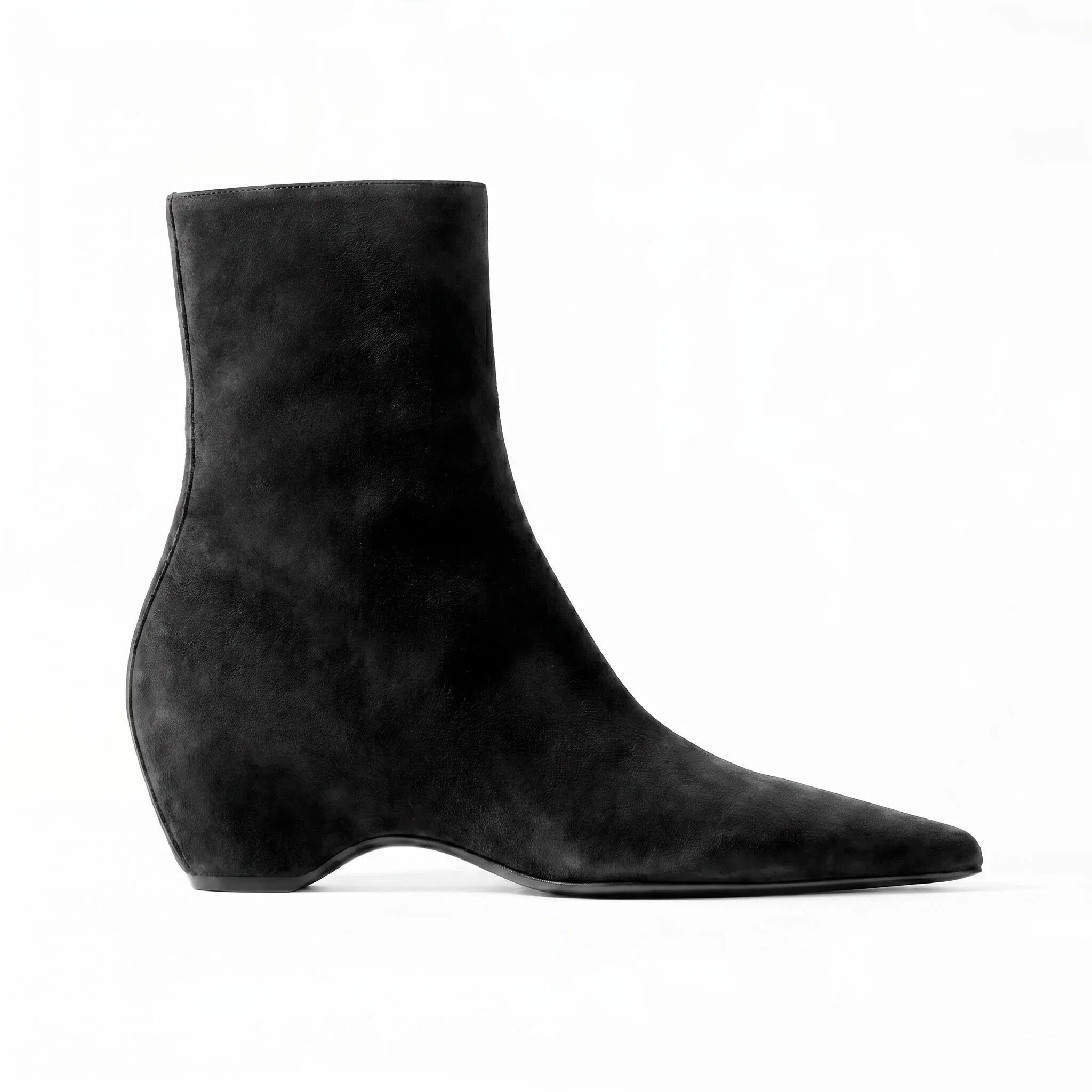 Women's Suede Winter Ankle Boots with Wedge Heel and Zip
