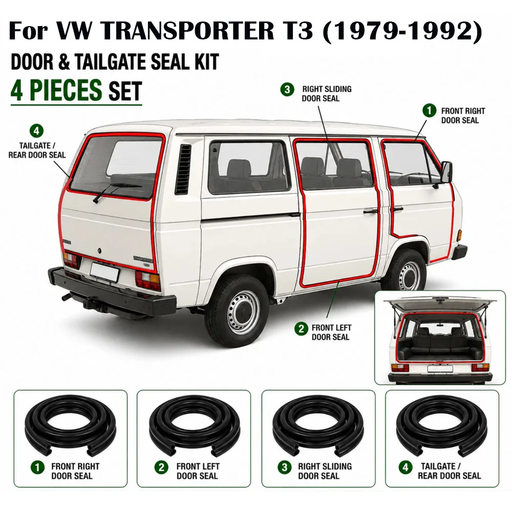 4 Stück Neue Qualitäts-Autotürdichtungen Kantenschutzstreifen für VW Transporter T3 Vanagon T25 1979-1992 Transporter II Bus T2 1967-1979 Autotür-Wetterschutzstreifen Schalldämmung Dichtungsstreifen