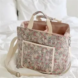 Floral Printing Mummy Baby Bag Large Capacity Cotton Diapers Stroller Bag Lightweight Multifunctional Storage Bag Mother