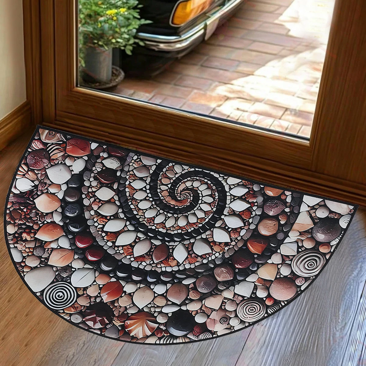 Semi-circular Crystal Velvet Pebble Stereoscopic Living Room Carpet Visual Corridor Mat Hotel Bedroom Stone Floor Floor Door Mat