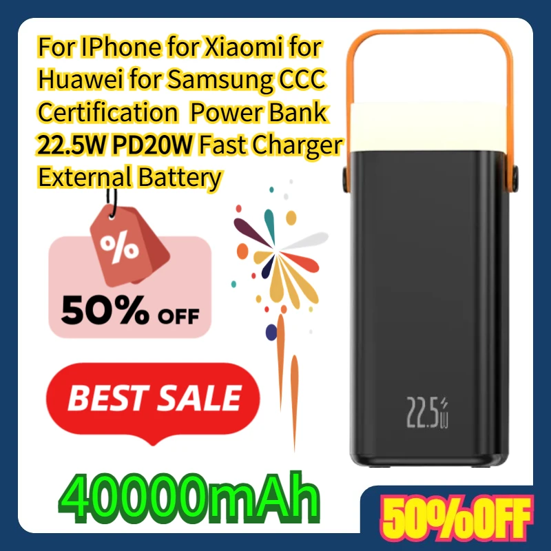 

For IPhone for Xiaomi for Huawei for Samsung CCC Certification 40000mAh Power Bank 22.5W PD20W Fast Charger External Battery