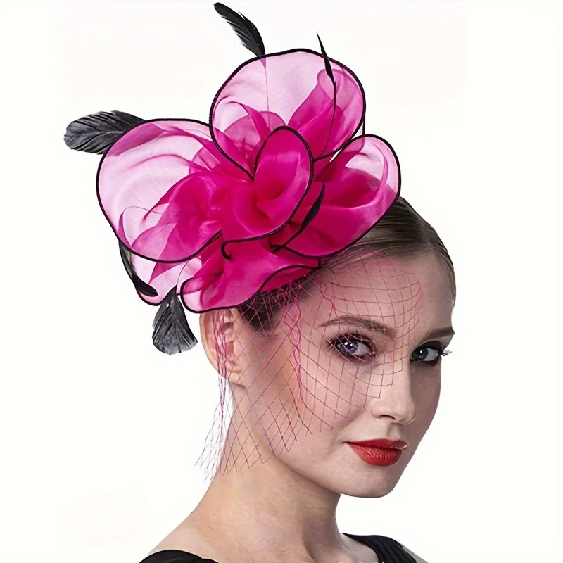 New fashion ladies dress hat headdress flower feather hairpin church retro hair accessories small hat