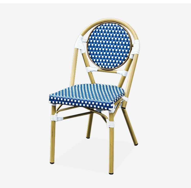 Commercial French Style Outdoor Stacked Chairs Garden Paris Cafe Bar Bistro PE Rattan Wicker Weave Chair Dining Restaurant