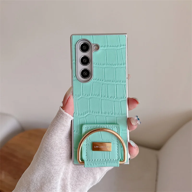 Mode Candy Farbe Leder Telefon Fall Für Samsung Galaxy Z Fold 7 6 5 4 3 Fold6 Fold5 ZFold7 Abdeckung mit Ring Fällen Nette Funda