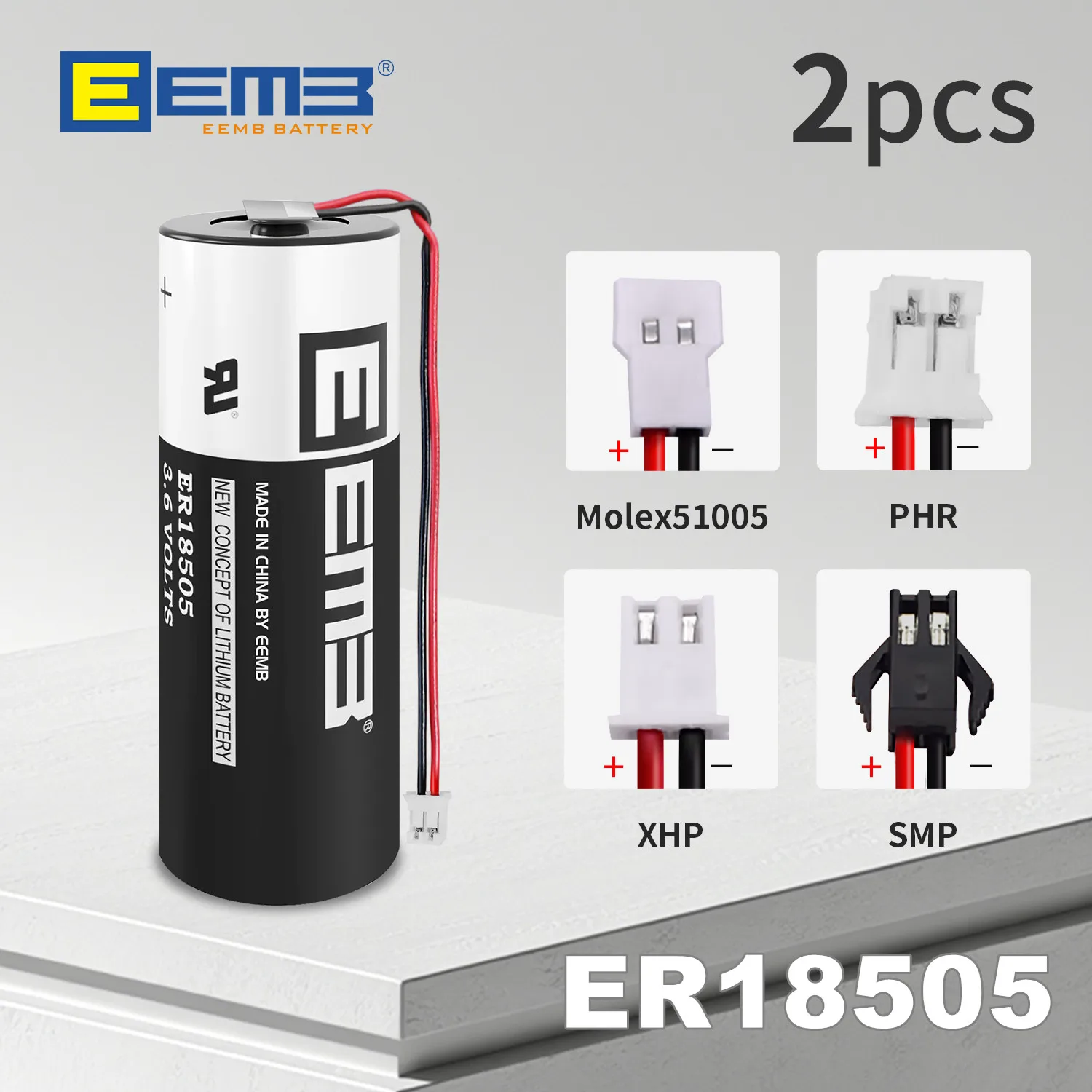 EEMB 18505 Battery 3.6V 4100mAh Primary Lithium Battery With Connector for Water Meter Gas Meter Smoke Alarm IOT Sensors