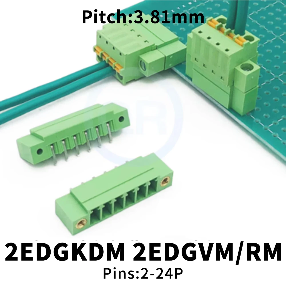(1 Juego) Conectores de resorte KF 2EDGKDM 2EDGVM 2EDGRM de 3.81mm para PCB, fijos, de ángulo recto/pin recto, con terminales 15EDGRM/VM 3.81
