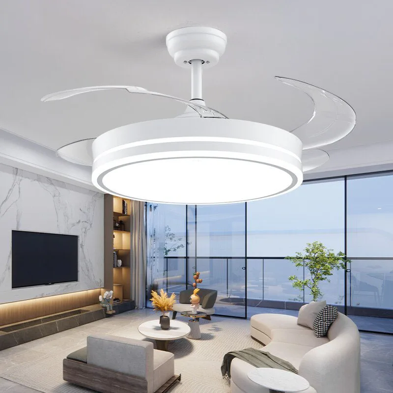 Smart Ceiling Fan with LED Retractable Transparent Fan Blades Silent Electric Fan for Cool Decoration Restaurants Bedrooms 0 Sol