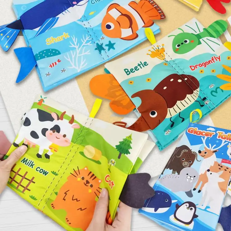 1 pz animali del fumetto coda educativa annodata libro di stoffa di carta giocattoli illuminazione libro di stoffa per bambini giocattolo 0-12 mesi regali