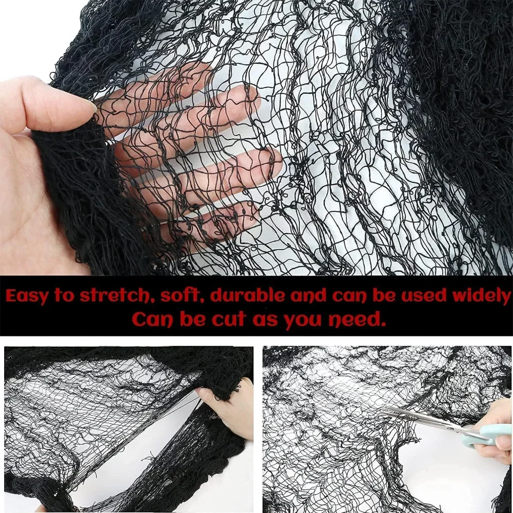 183x76cm Halloween Gauze Decoration Super Size Creepy Cloth Halloween Decoration Portable Black White Roving Grid Party Supplies