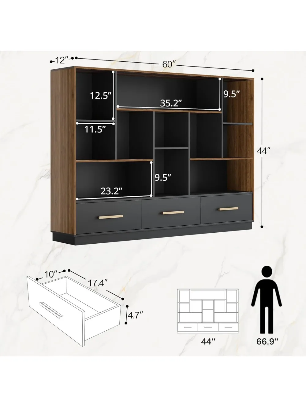 Organizer Penyimpanan Rak Buku Lebar, Rak Buku Kayu dengan 5 Kubus Terbuka, Rak Buku Berdiri Di Lantai untuk Rumah Kantor, Ruang Tamu
