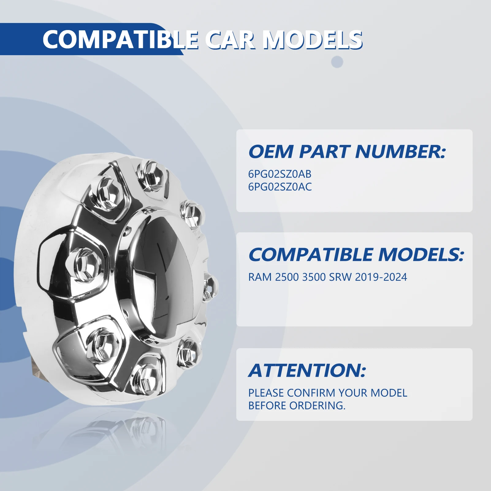 

1PC Chrome 18"x 8" Wheel Center Cover Hub Cap Compatible with 2019-2025 Dodge Ram 2500 3500 SRW