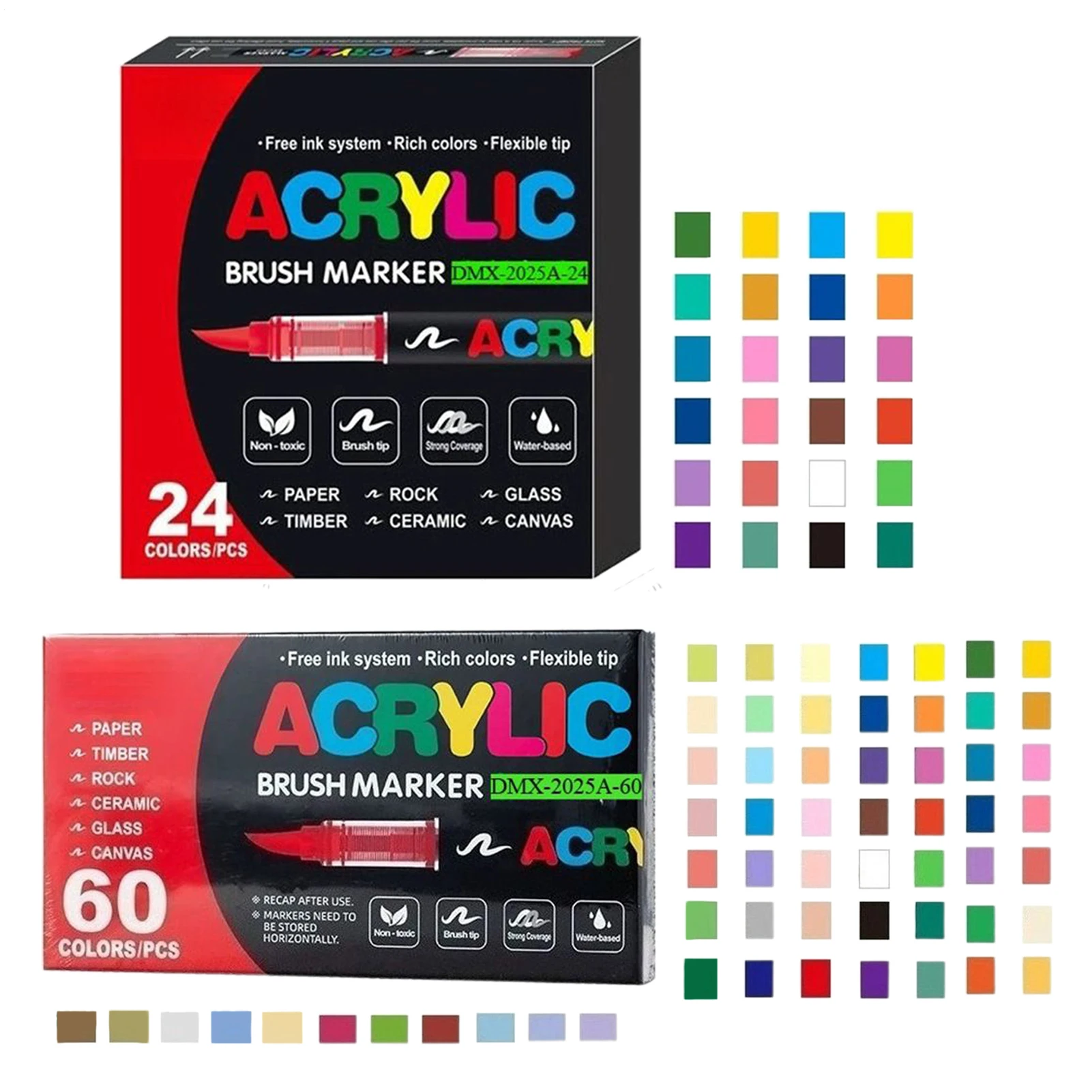 24/60 Colors Acrylic Paint Markers Smudge-Proof Soft Tip Waterproof Pens DIY Paint Acrylic Markers For Wood Stone Glass Craft