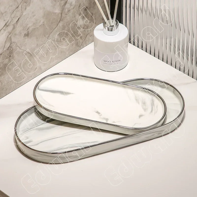 Storage Tray European Style Tray Bathroom Trays Ceramic Storage Trays Classic Pattern Kitchen Storage Retro Decor Household Use