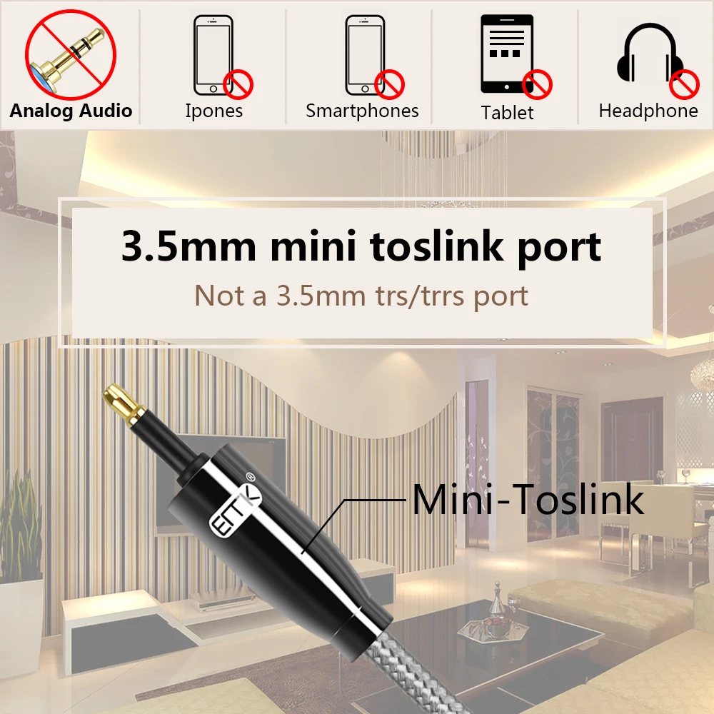 EMK kabel optyczny 3.5 Mini Toslink do kabla Toslink cyfrowy optyczny przewód Audio światłowodowy SPDIF toslink 3.5 do 3.5 kabla Audio 1m 2m