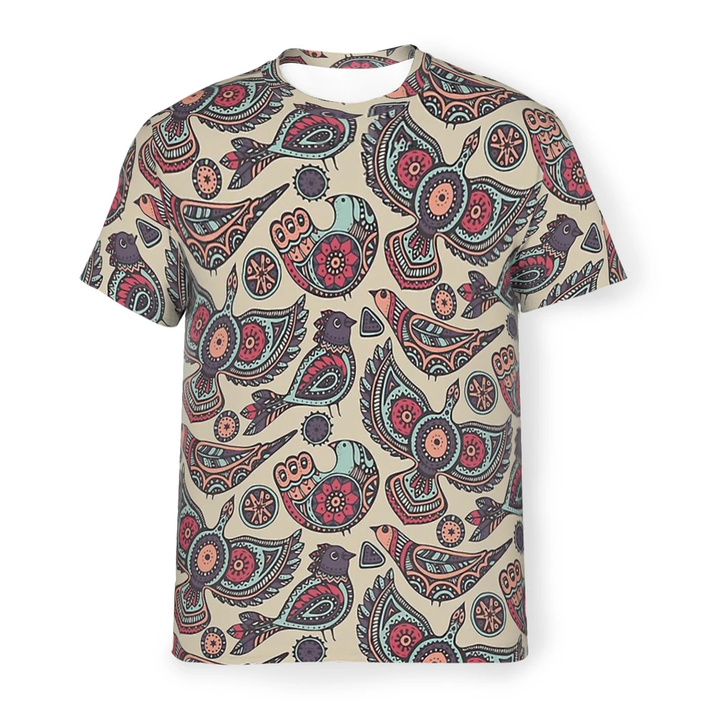 Polyester TShirt for Men Bohemian Wonderland Intricate And Beautiful Patterns Ornate Birds Soft Summer Thin T Shirt High