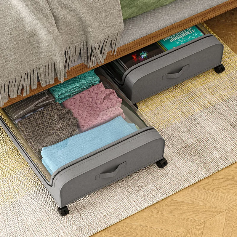 

Multifunction Storage Box with Gurney Under Bed with Cloth Cover Dust Storage Rack Simple Clothes Shoes Storage Box Organization