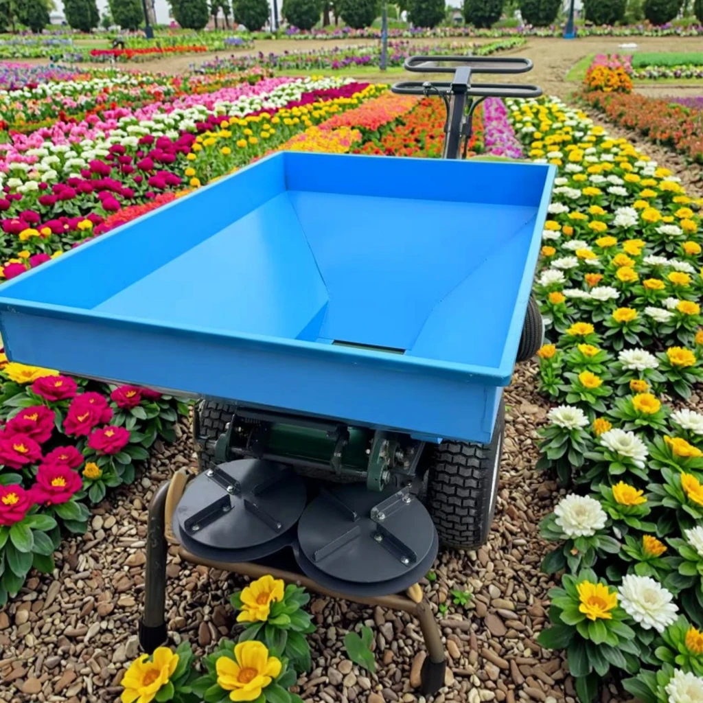 Self Propelled Manual Composting Spreader Double Disc Lawn Spreader Wide Area Rotating Garden Fertilizer Spreader
