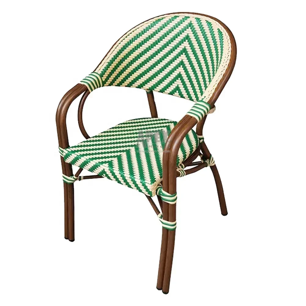 Commercial Outdoor Parisian Stackable Bistro French Bamboo-Look Arm Chair