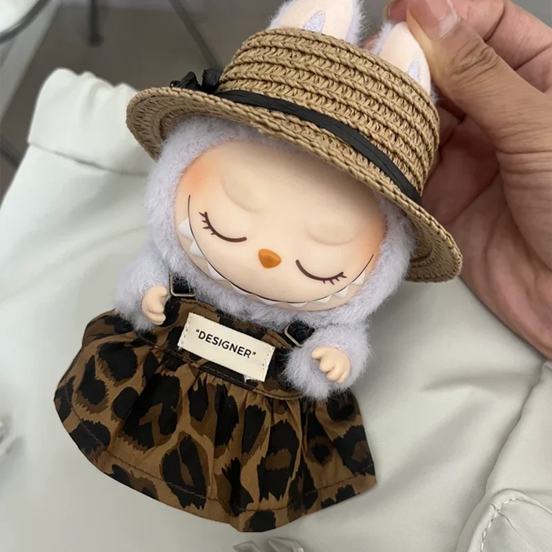 ملابس الدمية الصغيرة إكسسوارات الزي لـ 15-17 سنتيمتر Ropa Labubu و10 سنتيمتر دمية القطن ليوبارد طباعة تنورة قبعة حذاء الملابس