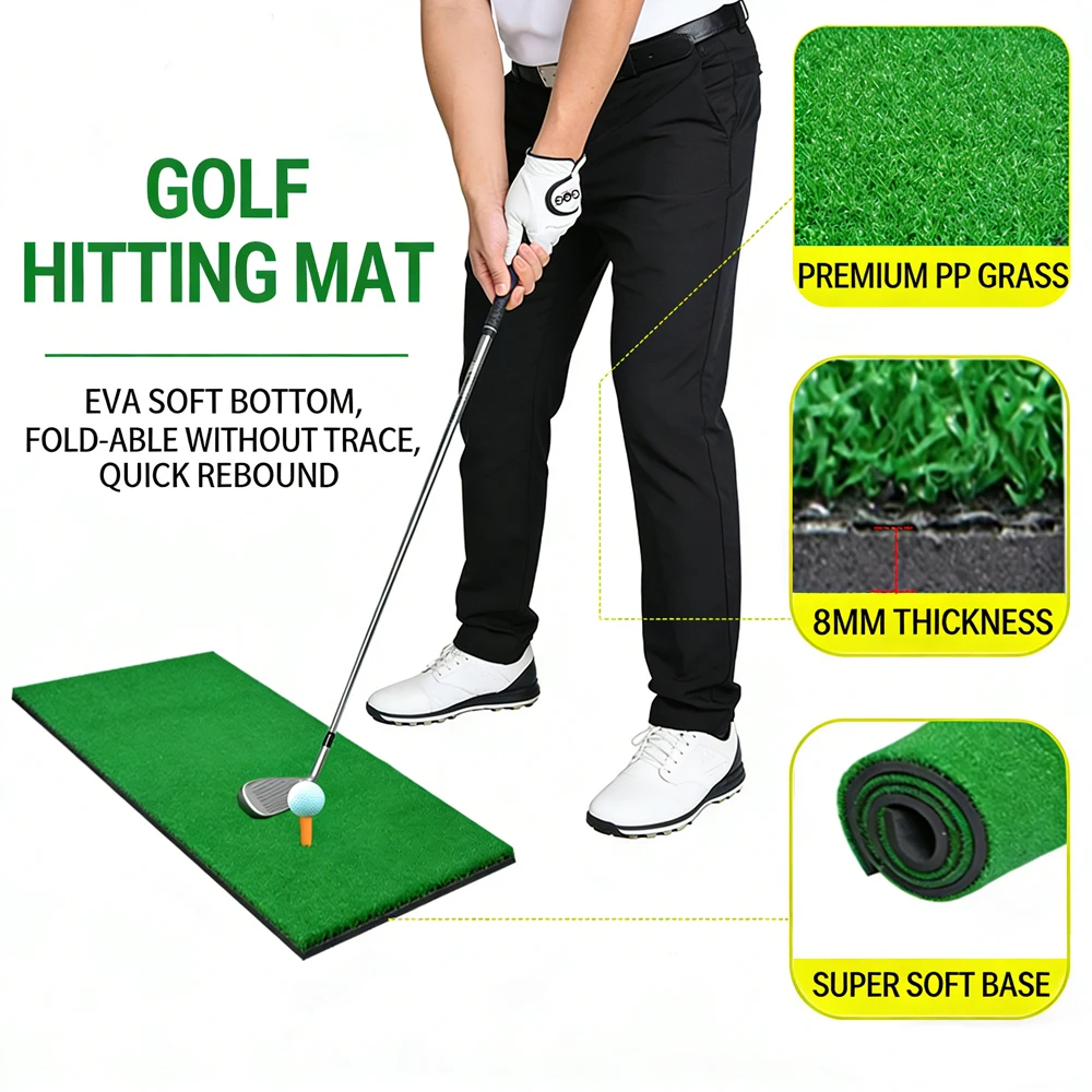 Foldable Golf Hitting Mat 10mm Artificial Turf with EVA Base Fast Rebound Indoor Outdoor Golf Practice Training Pad