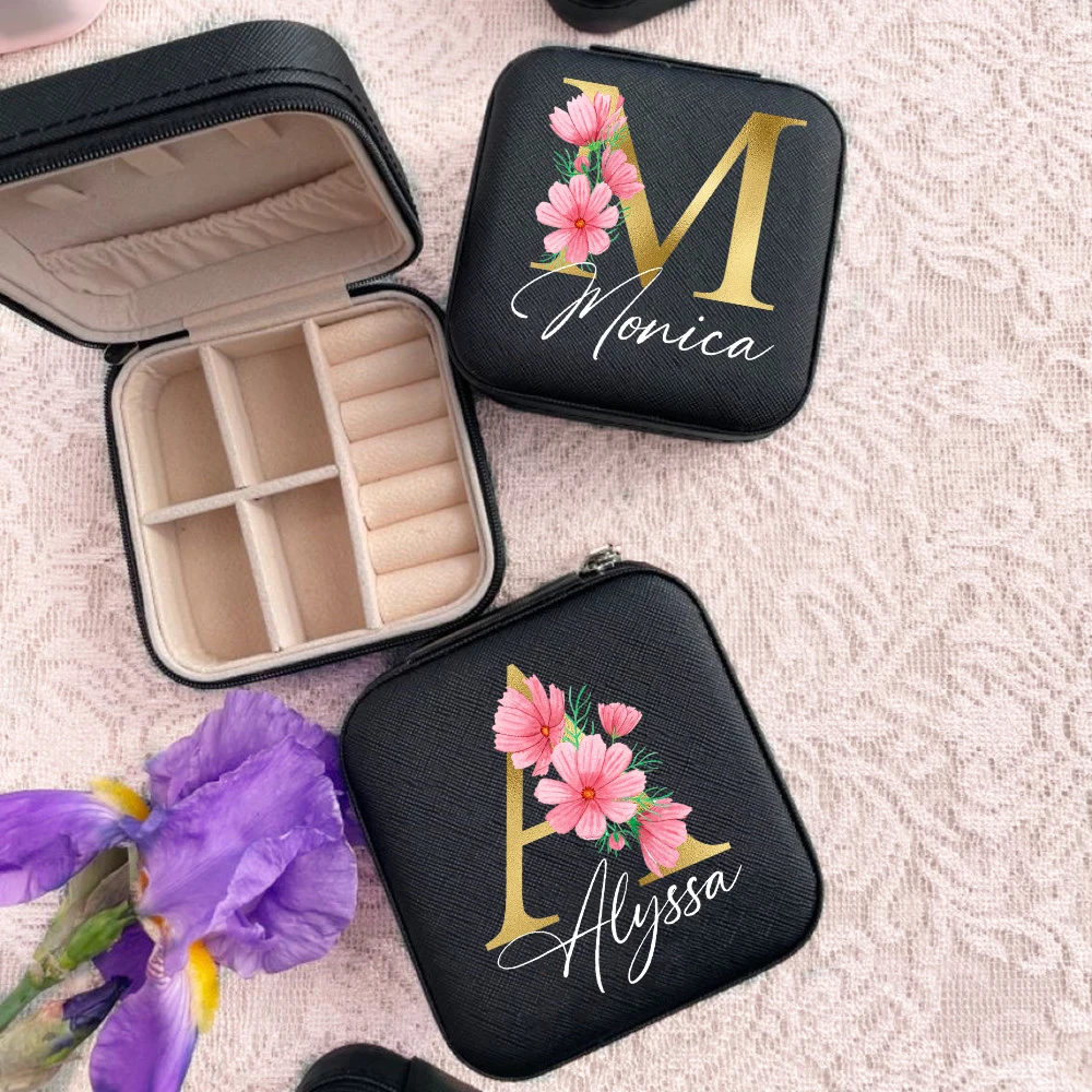 

Персонализированные алфавиты с именем, шкатулка для драгоценностей, дорожная шкатулка для драгоценностей на молнии, свадебное предложение подружки невесты, подарки на день рождения для нее