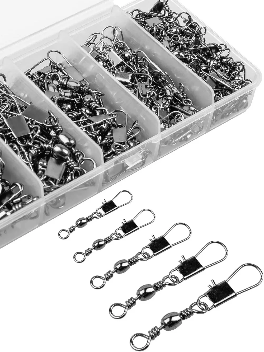 Connecteur à pression pivotant, anneau roulant, boîte d'équipement de pêche, Kit de verrouillage à boucle, roulement rotatif à fil, matériel, 100 pièces/boîte, 100