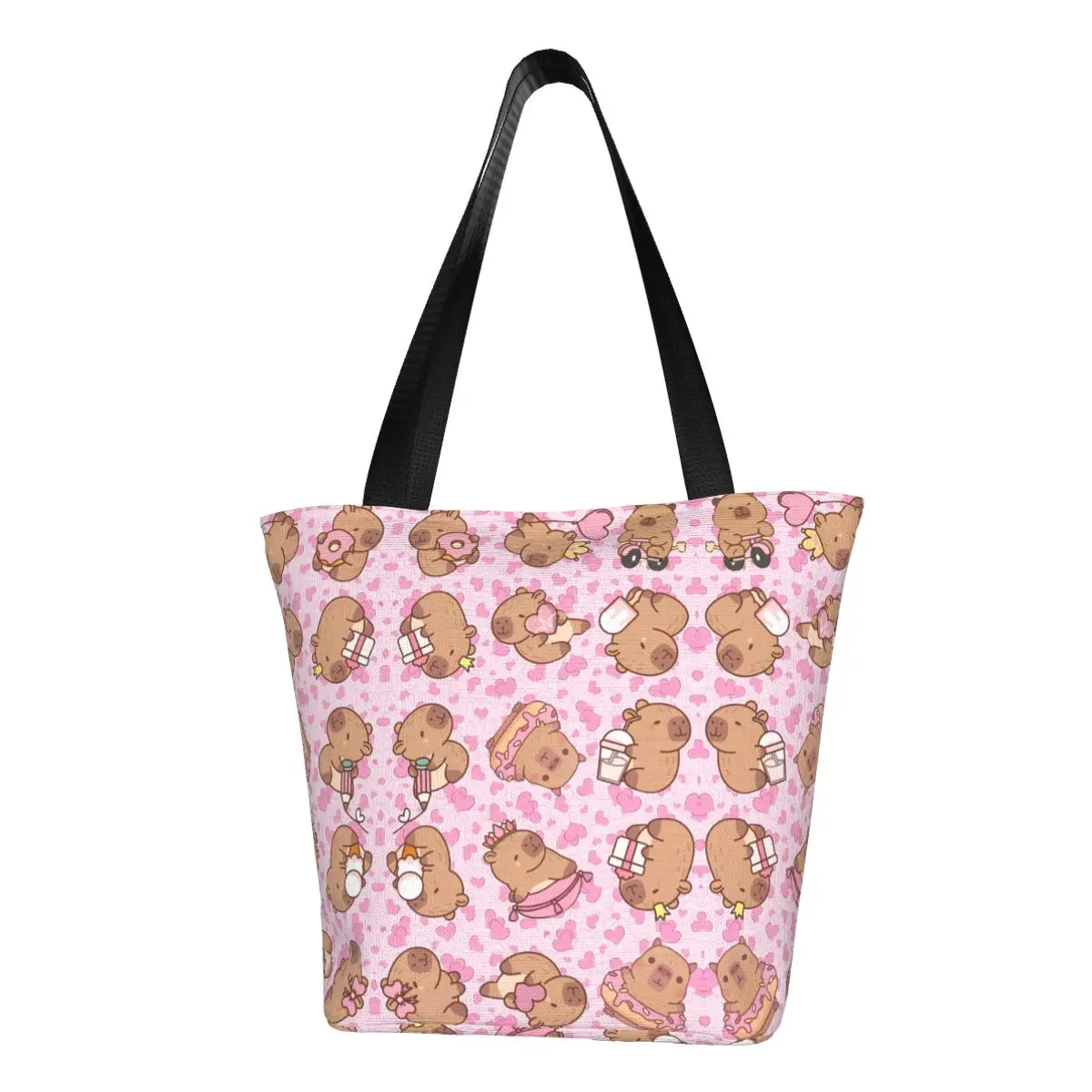

Custom Kawaii Printed Cute Capybara Tote Shopping Bags Recycling Canvas Shoulder Shopper Handbag